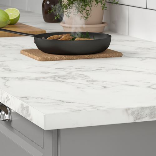 IKEA - EKBACKEN, worktop, white lively marble effect-laminate, 186x2.8 cm