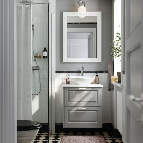 IKEA - TANNFORSEN/TOLKEN/VASTERSJÖN, wash-basin and cabinet, light grey-white marble effect, 62x49x79 cm