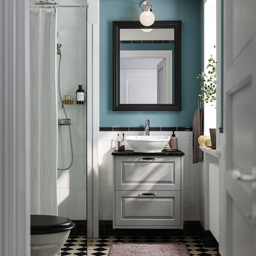 IKEA - TANNFORSEN/TOLKEN/VASTERSJÖN, wash-basin and cabinet, light gray-black marble look, 62x49x79 cm