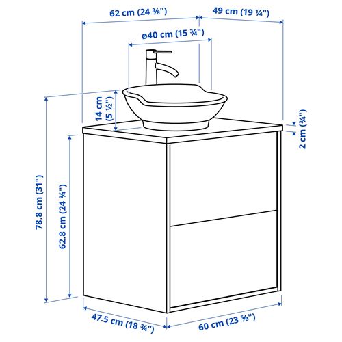 IKEA - TANNFORSEN/TOLKEN/VASTERSJÖN, wash-basin and cabinet, white-white marble effect, 62x49x79 cm