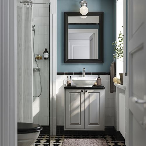 IKEA - TANNFORSEN/TOLKEN/VASTERSJÖN, lavabo dolabı kombinasyonu, açık gri-siyah mermer görünüm, 62x49x79 cm