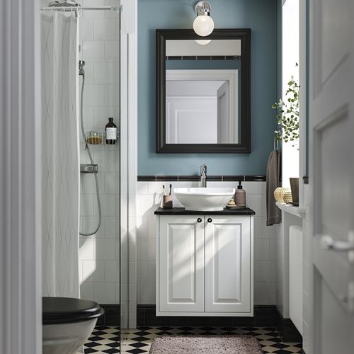 IKEA - TANNFORSEN/TOLKEN/VASTERSJÖN, lavabo dolabı kombinasyonu, beyaz-siyah mermer görünüm, 62x49x79 cm