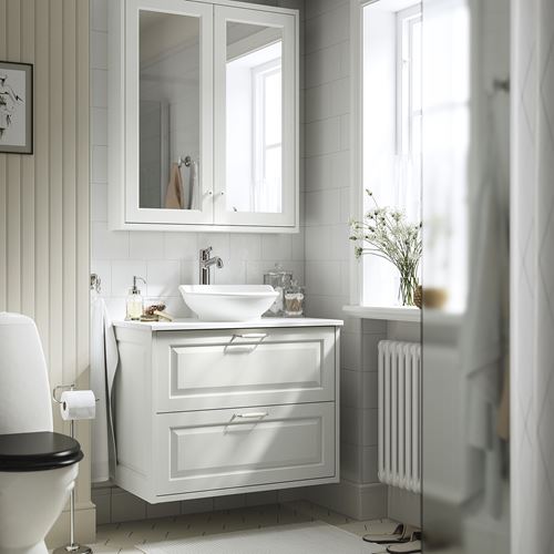 IKEA - TANNFORSEN/TOLKEN/VASTERSJÖN, wash-basin and cabinet, white-white marble effect, 82x49x79 cm