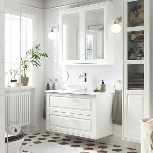 IKEA - TANNFORSEN/TOLKEN/VASTERSJÖN, wash-basin and cabinet, white-white marble effect, 102x49x79 cm