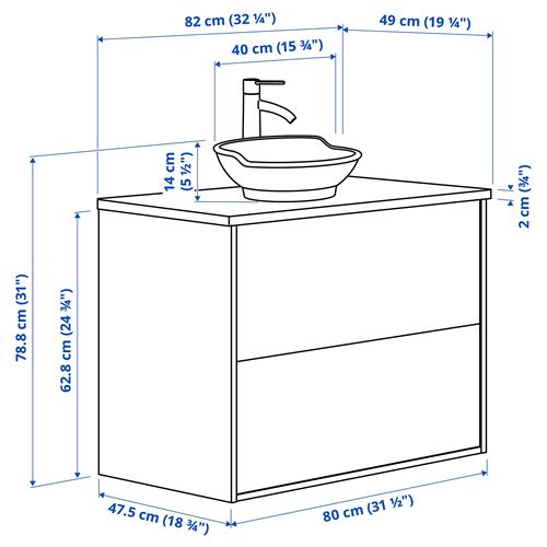 IKEA - TANNFORSEN/TOLKEN/VASTERSJÖN, lavabo dolabı kombinasyonu, beyaz-beyaz mermer görünüm, 82x49x79 cm