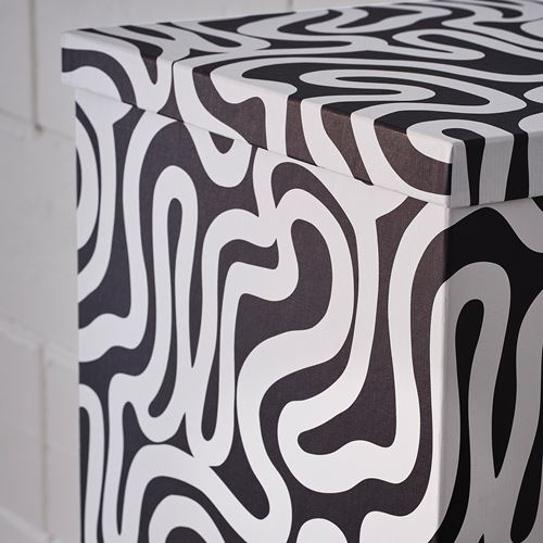 IKEA - TJENA, box with lid, black-white, 32x35x32 cm