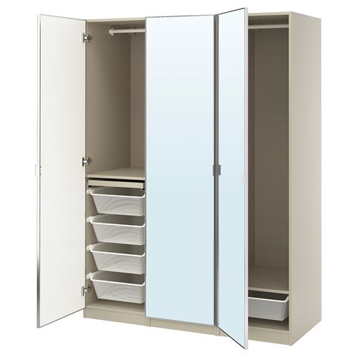 IKEA - PAX/AHEIM, PAX wardrobe, beige-mirror glass, 150x60x201 cm