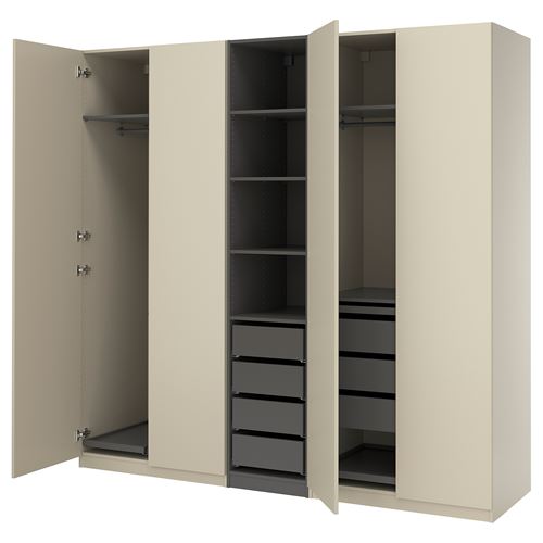 IKEA - PAX/FORSAND, PAX wardrobe, dark grey/beige, 250x60x236 cm