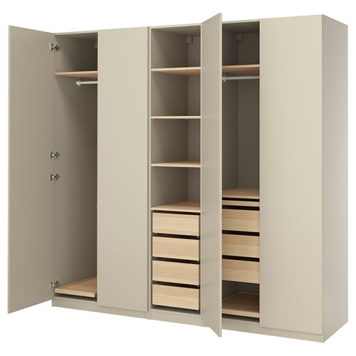 IKEA - PAX/FORSAND, PAX wardrobe, beige/white stained oak effect, 250x60x236 cm