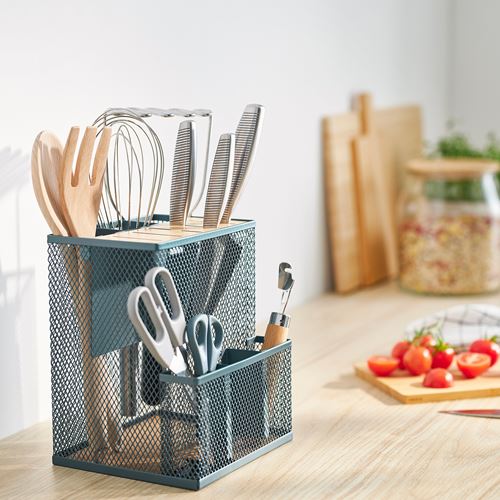 IKEA - VIMPELFISK, cutlery stand, bamboo-grey-turquoise