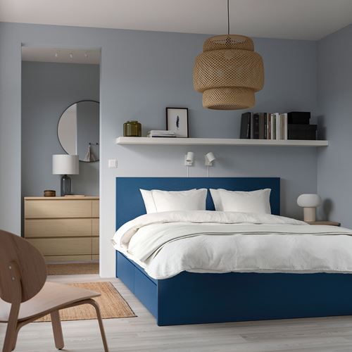 IKEA - MALM/LINDBADEN, double bed base, blue, 160x200 cm