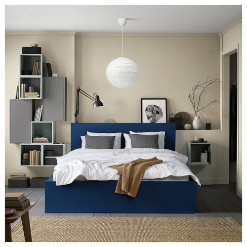 IKEA - MALM/LURÖY, double bed base, blue, 140x200 cm