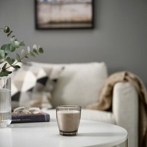 IKEA - LINDLÖNNSKOG, bardakta kokulu mum, gri, 50 saat