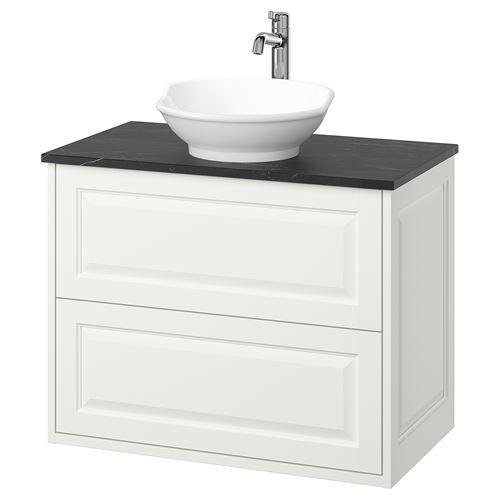 IKEA - TANNFORSEN/TOLKEN/VASTERSJÖN, wash-basin and cabinet, white-black marble appearance, 82x49x79 cm