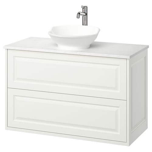 IKEA - TANNFORSEN/TOLKEN/VASTERSJÖN, wash-basin and cabinet, white-white marble effect, 102x49x79 cm