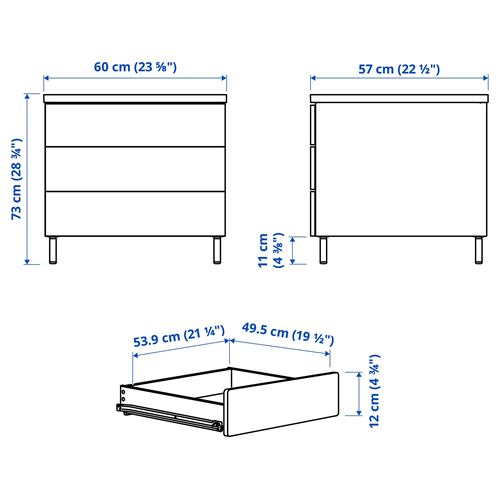 IKEA - PLATSA/FONNES, 3 çekmeceli şifonyer, beyaz, 60x55x73 cm