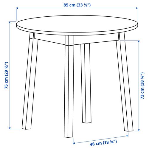 IKEA - PINNTORP, yuvarlak mutfak masası, açık kahverengi-beyaz, 2-4 kişilik