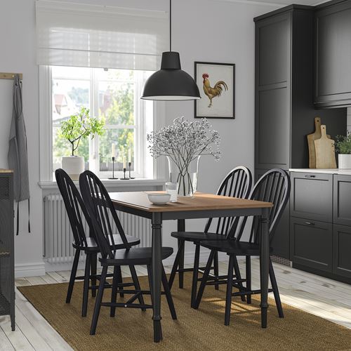 IKEA - DANDERYD/SKOGSTA, kitchen table set, pine veneer-black, 4 chairs