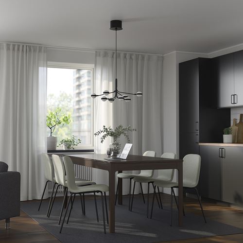 IKEA - EKEDALEN/KARLPETTER/SEFAST, yemek masası takımı, koyu kahve-Gunnared açık yeşil/siyah, 6 sandalyeli