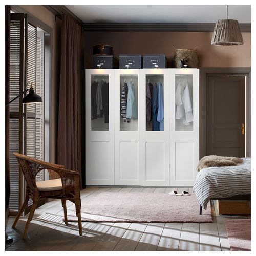 IKEA - PAX/GRIMO, PAX sürgü kapaklı gardırop, beyaz-saydam cam, 200x66x201 cm