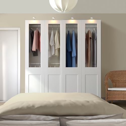 IKEA - PAX/GRIMO, PAX sürgü kapaklı gardırop, beyaz-saydam cam, 200x66x201 cm