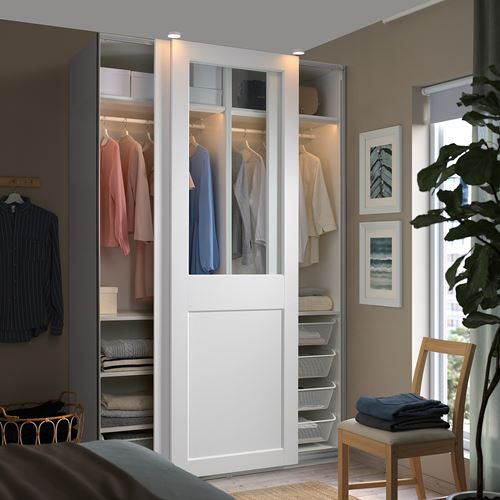 IKEA - PAX/GRIMO, PAX sürgü kapaklı gardırop, beyaz-saydam cam, 150x66x236 cm