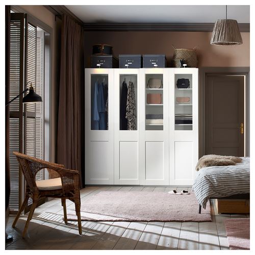 IKEA - PAX/GRIMO, PAX sürgü kapaklı gardırop, beyaz-saydam cam, 200x66x201 cm