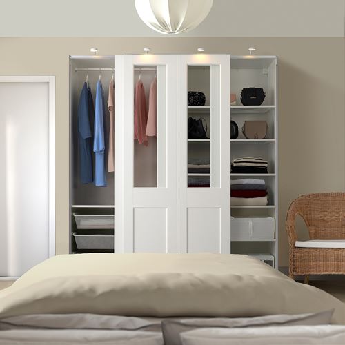 IKEA - PAX/GRIMO, PAX sürgü kapaklı gardırop, beyaz-saydam cam, 200x66x201 cm