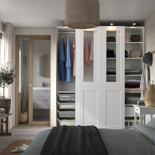 IKEA - PAX/GRIMO, PAX sliding door wardrobe, white, 200x66x236 cm