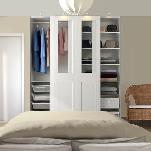 IKEA - PAX/GRIMO, PAX sliding door wardrobe, white, 200x66x236 cm