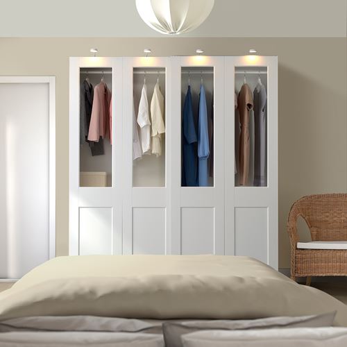 IKEA - PAX/GRIMO, PAX sliding door wardrobe, white/transparent glass, 200x66x201 cm