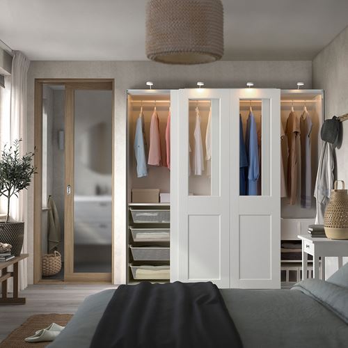 IKEA - PAX/GRIMO, PAX sliding door wardrobe, white/transparent glass, 200x66x201 cm