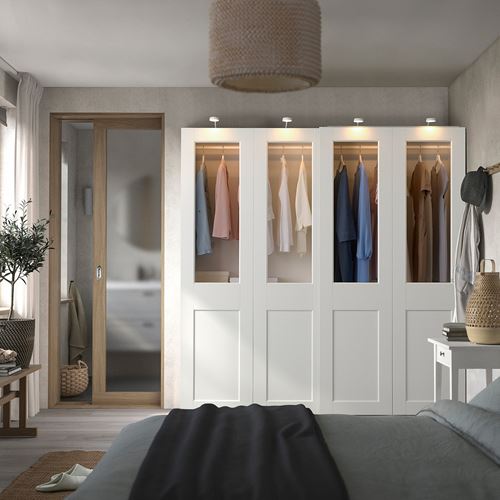 IKEA - PAX/GRIMO, PAX sliding door wardrobe, white/transparent glass, 200x66x201 cm