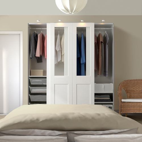 IKEA - PAX/GRIMO, PAX sliding door wardrobe, white/transparent glass, 200x66x201 cm