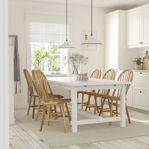 IKEA - NORDVIKEN/SKOGSTA, dining set, white-acacia, 6 chairs