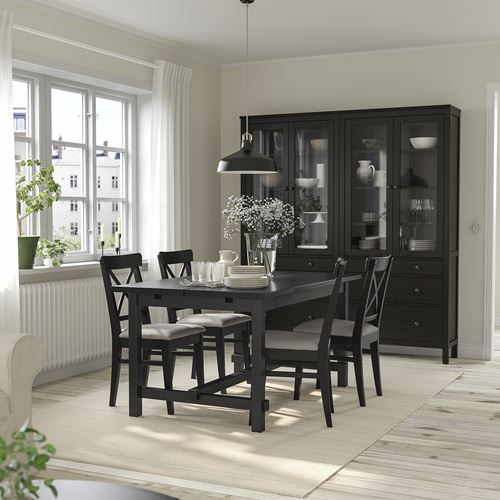 IKEA - NORDVIKEN/INGOLF, yemek masası takımı, siyah-Nolhaga gri/bej-venge, 4 sandalyeli