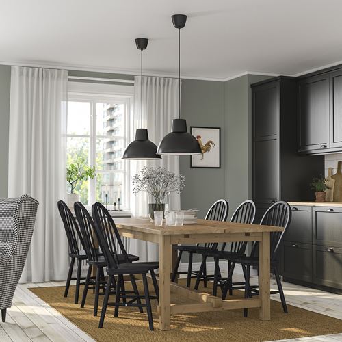 IKEA - NORDVIKEN/SKOGSTA, dining set, antique stain-black, 6 chairs
