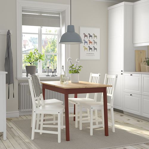 IKEA - PINNTORP/STEFAN, mutfak masası takımı, açık kahverengi-kırmızı-beyaz, 4 sandalyeli