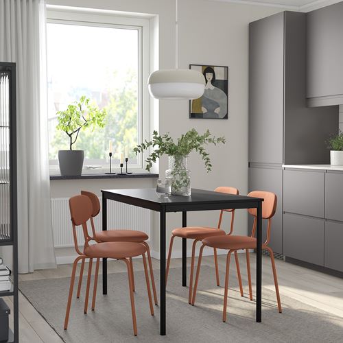 IKEA - SANDSBERG/ÖSTANÖ, kitchen table set, black-remmarn red brown, 4 chairs