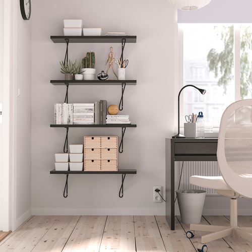 IKEA - BERGSHULT/FÖRLAGGARE, duvar rafı, venge-siyah, 80x20 cm