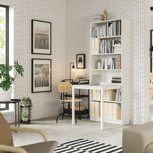 IKEA - BILLY, bookcase with desk, white, 80x202 cm