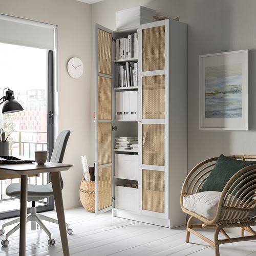 IKEA - BILLY, kapaklı kitaplık, beyaz-bambu, 80x30x202 cm