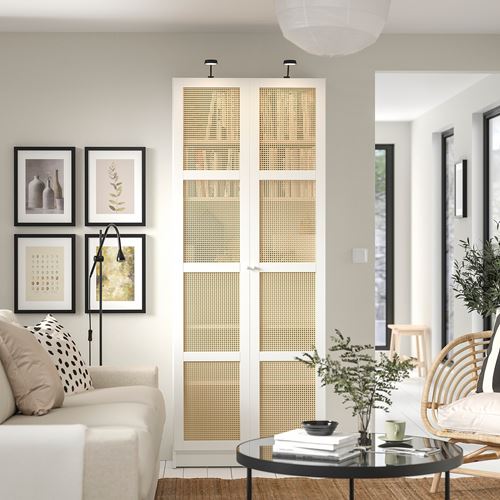 IKEA - BILLY, kapaklı kitaplık, beyaz-bambu, 80x30x202 cm