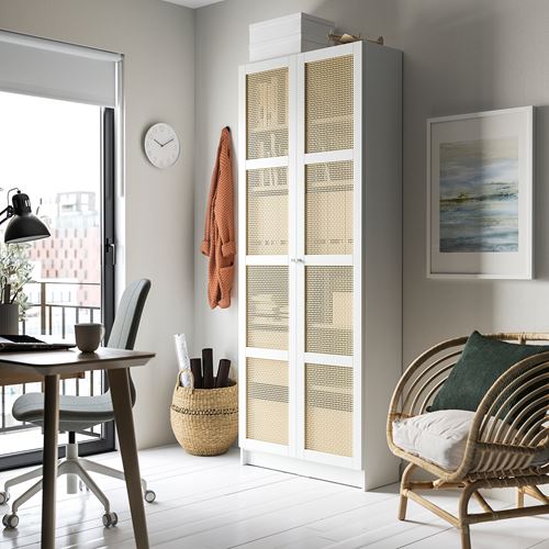 IKEA - BILLY, kapaklı kitaplık, beyaz-bambu, 80x30x202 cm