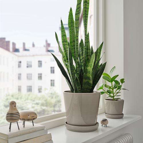 IKEA - KLOTLÖNN, stoneware plant pot, grey/beige, 19 cm