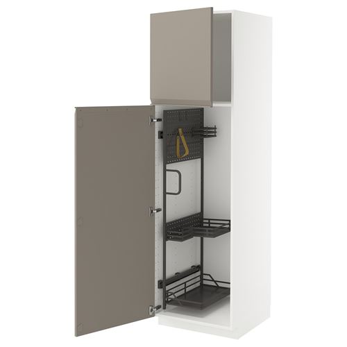 IKEA - METOD, temizlik dolabı, UPPLÖV mat koyu bej, 60x60x200 cm