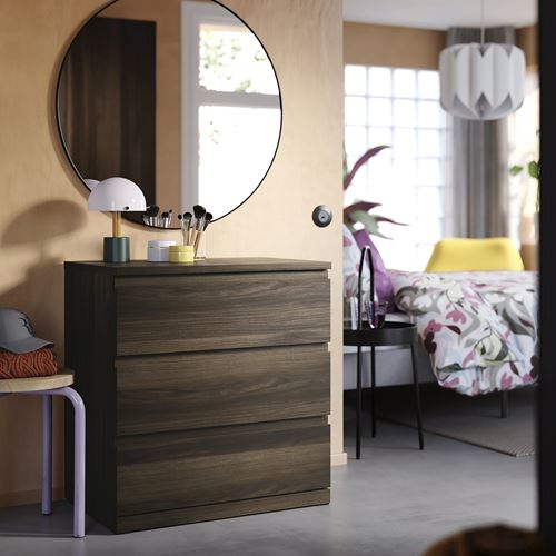 IKEA - STORKLINTA, chest of 3 drawers, oak effect-dark brown, 70x50x75 cm