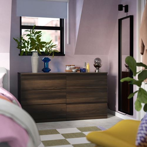 IKEA - STORKLINTA, chest of 6 drawers, oak effect-dark brown, 140x50x75 cm