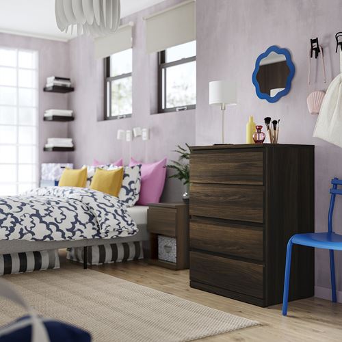 IKEA - STORKLINTA, 4 çekmeceli şifonyer, meşe görünümlü koyu kahve, 70x50x98 cm