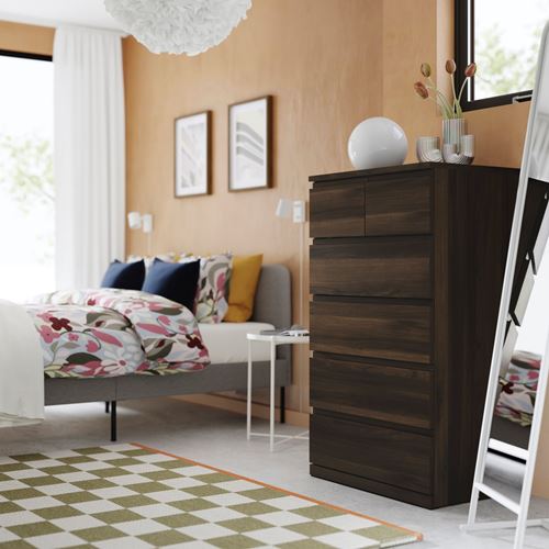 IKEA - STORKLINTA, 6 çekmeceli şifonyer, meşe görünümlü koyu kahve, 70x50x120 cm
